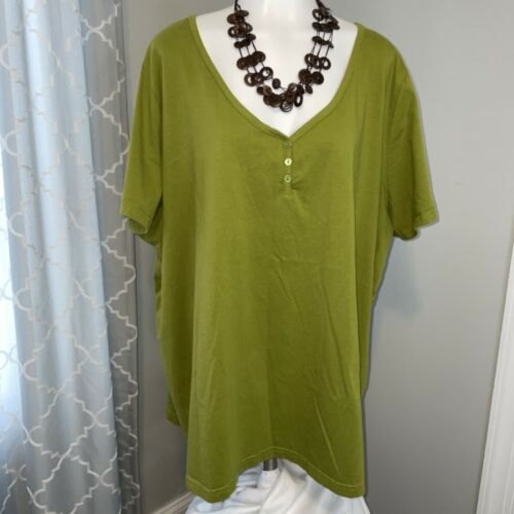 Romans 2X T-shirt Top Olive Green Short Sleeve V Neck Women's